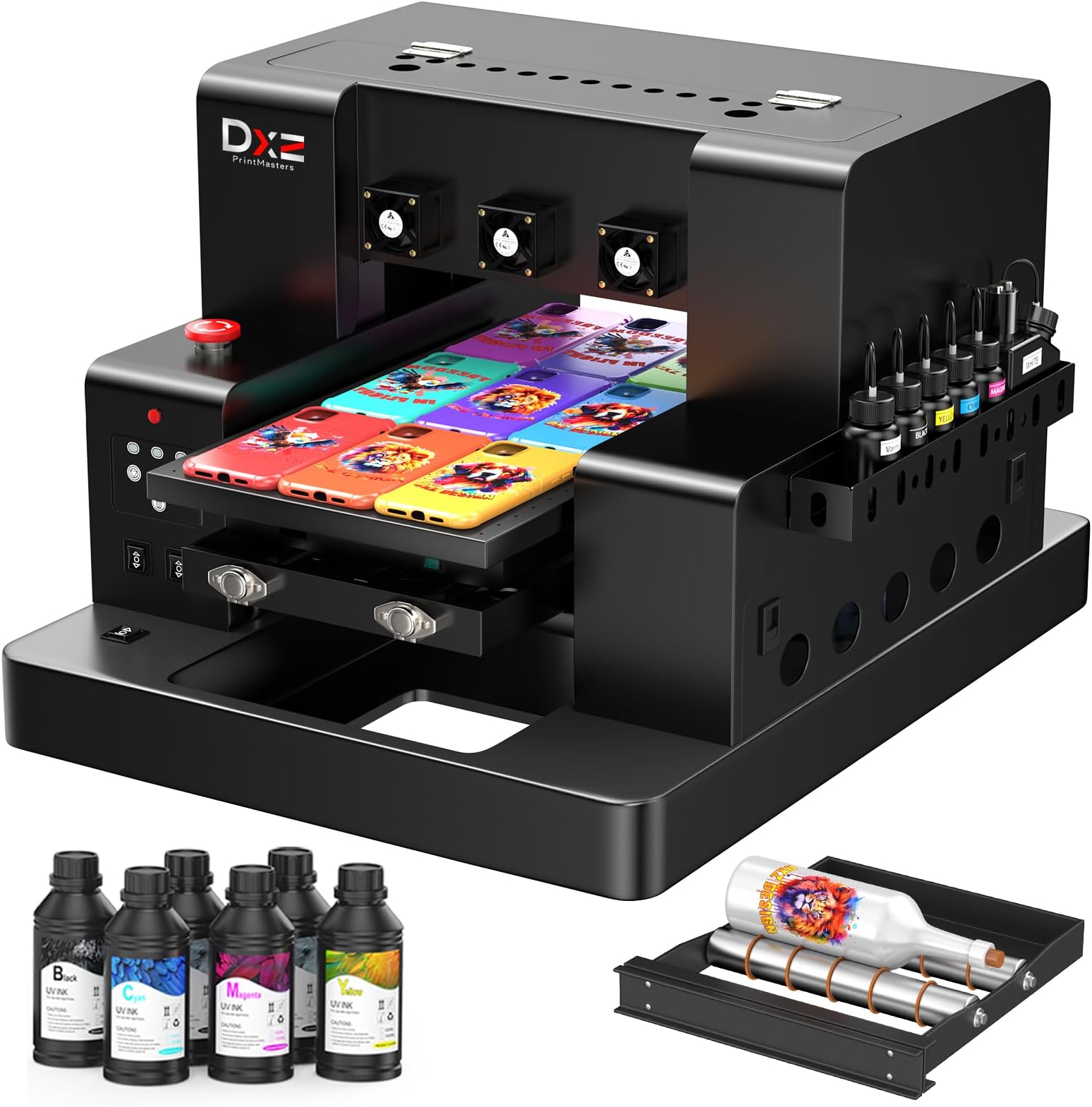 A3 UV Printer,Automatic L805 UV Flatbed Cylinder Printer with Varnish 100% Transfer Rate for Phone Case,Acrylic,Metal,Leather,Golf,Bottle,2-Year Ink Included