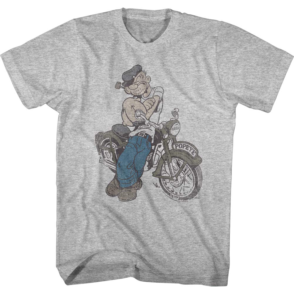 American ClassicsPopeye The Sailor Man Cartoon in Front of Motorcycle Sketch Adult Short Sleeve T-Shirt Graphic Tee