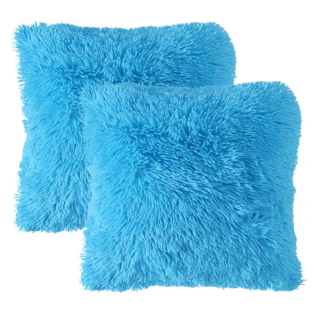 MIULEE Pack of 2 Faux Fur Throw Pillow Cover Fluffy Soft Decorative Square Pillow covers Plush Case Faux Fur Cushion Covers For Livingroom Sofa Bedroom 24 x 24 Inch 60 x 60 cm Light blue