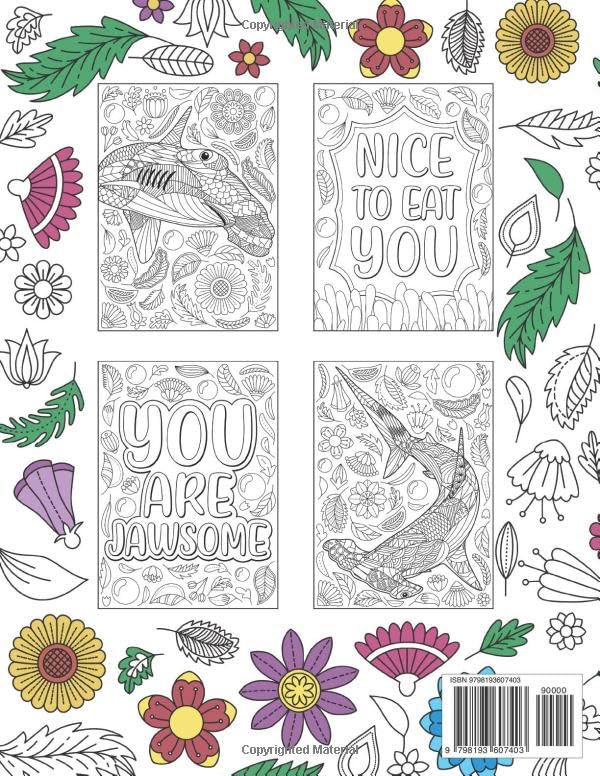 Hammerhead Shark Coloring Book: Zentangle & Mandala Patterns for Stress Relief, and Freestyle Drawing Pages or Funny Quotes with Floral Cover image 3