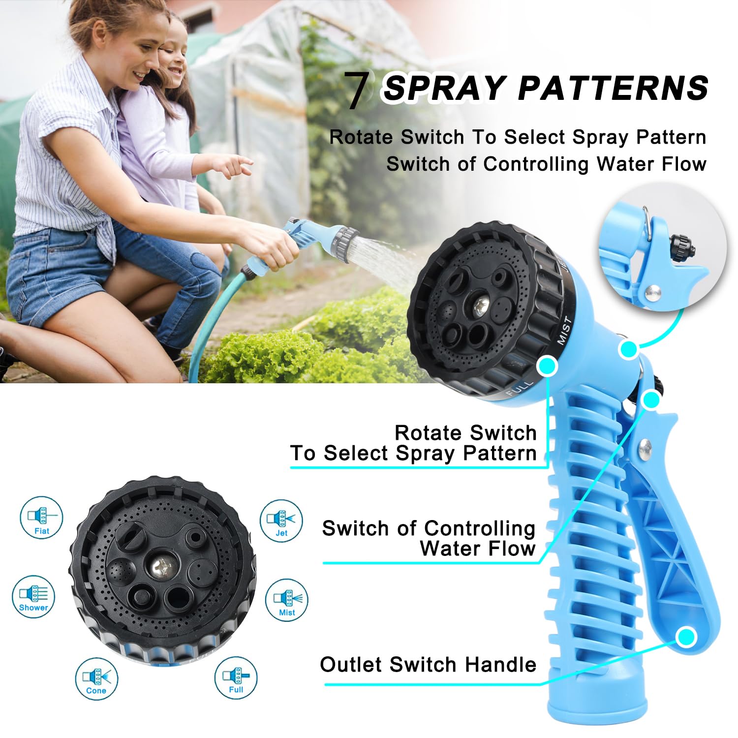 HERZO Tuyau d'Arrosage Flexible 30m, Anti-Torsion et Résistant, avec Pistolet d'Irrigation à 7 Jets, Idéal pour Jardin et Nettoyage (100FT)