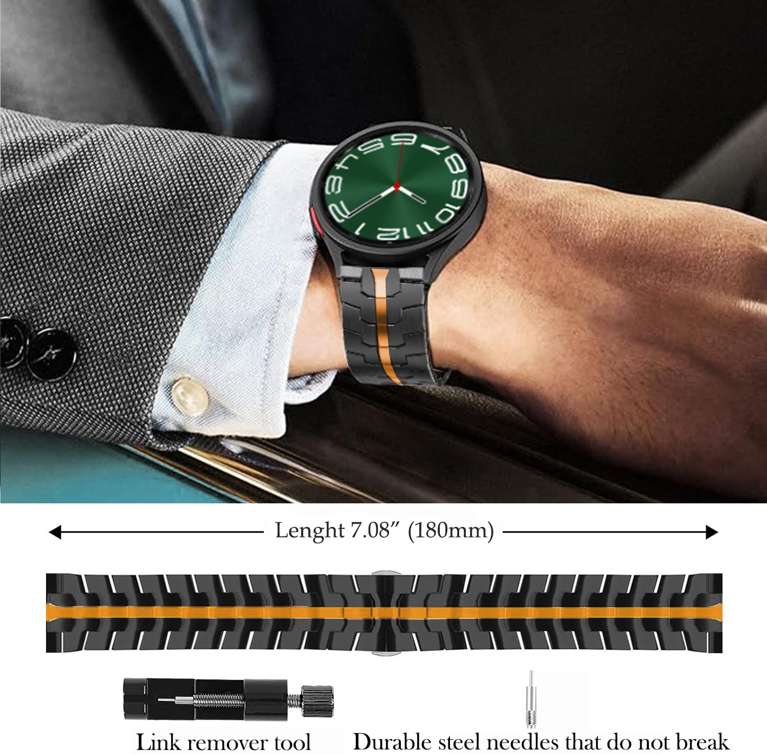 DEALELE Bracelet compatible avec Samsung Gear S3 / Galaxy Watch 46 mm / Galaxy 3 45 mm, 22 mm, 15 rangées en acier inoxydable pour Huawei Watch 3/3 Pro/GT3 46 mm/GT2 46 mm