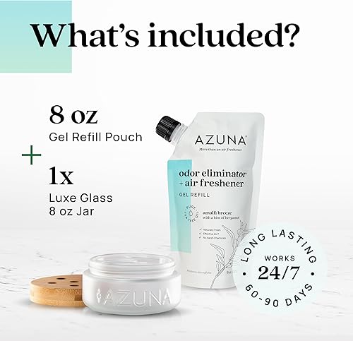 Miniatura 21 de Azuna Ambientador y gel eliminador de olores, kit de 4 habitaciones, incluye (4) frascos de vidrio vacíos de lujo de 8 onzas y 24 onzas de repuesto