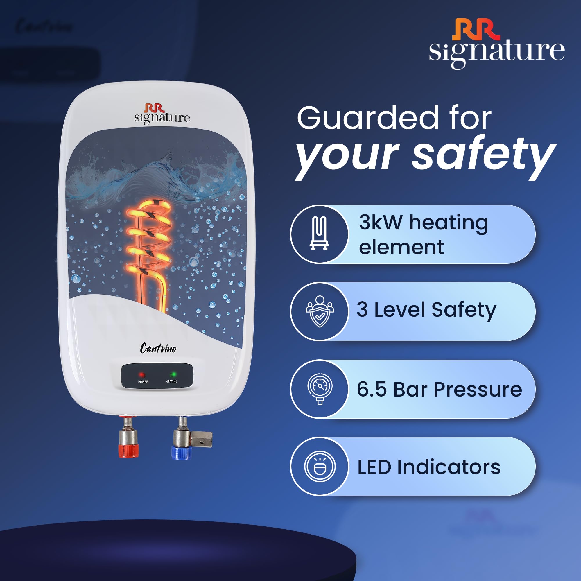 RR Signature Centrino 5L Water Heater for Home | Instant Storage Geyser with Whirflow Technology | 100% Copper Heating Element | Rust & Shock Proof Body|2 Yr Warranty on Product & 5 Year on Tank by RR 4