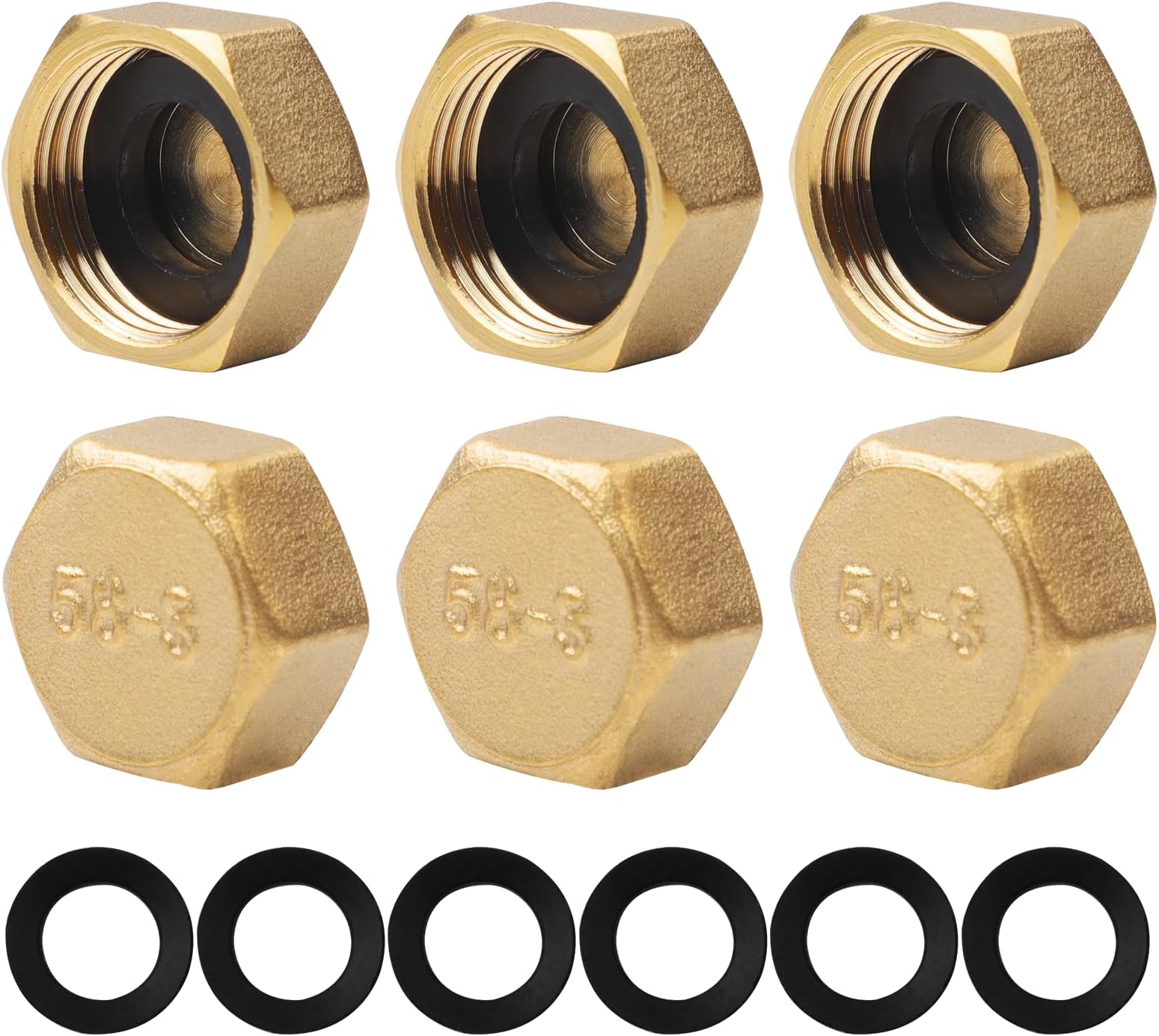 6PCS Brass Blanking Cap 1/2 Inch, Female Stop Cap, Hex Nut Caps, Plumbing Fittings for Washing Machine Radiator Valve Faucets Tap