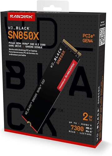 WD BLACK SN850X NVMe SSD 2 To, Jusqu'à 7300/6600 Mo/s, M.2 2280, PCIe Gen 4.0, Haute Performance Gaming - 7