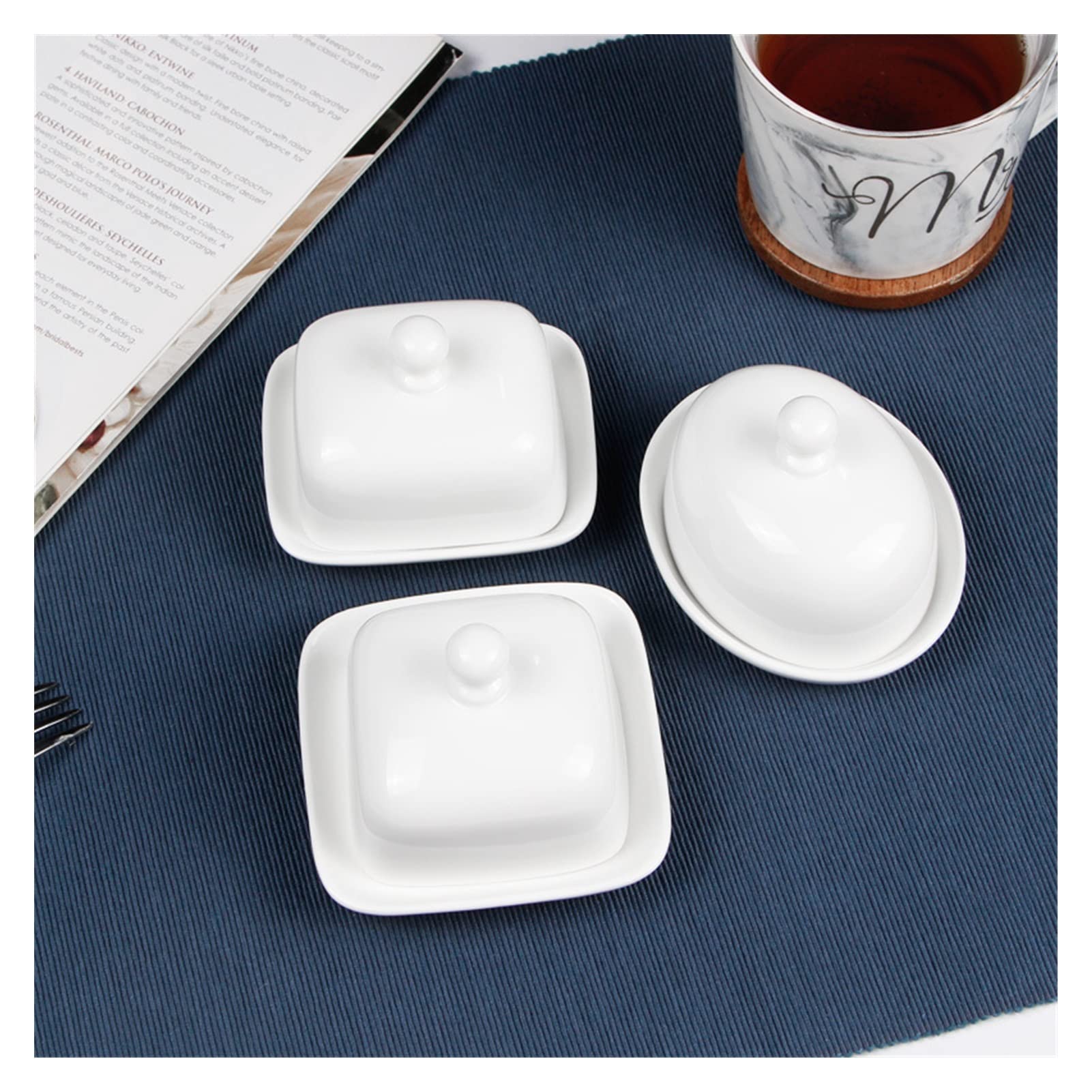 Beurrier Beurre Boîte Plate Beurre en céramique avec Couvercle Fromage Stockage Beurriers 4 Pouces Boîte à Fromage (Color : B)