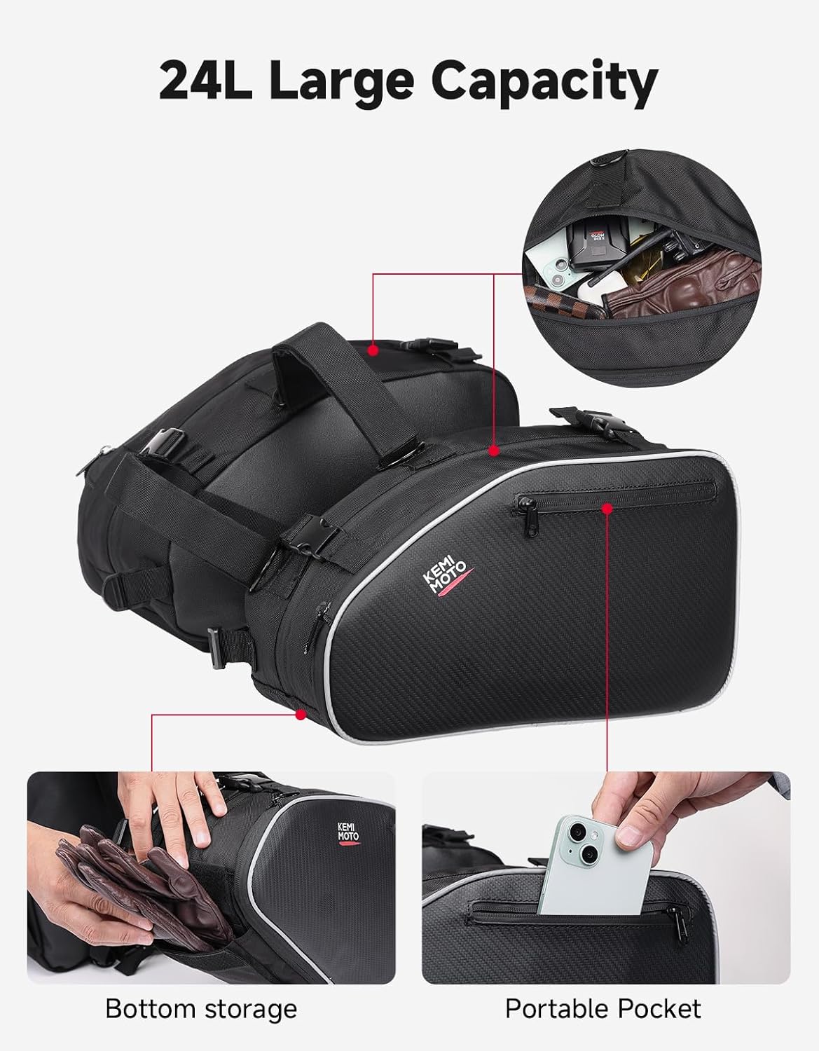 KEMIMOTO Motorcycle Saddlebags Expandable 20-24L Saddle bags with Rain Covers Compatible with Dirt Bike Dual Sport Motorcross Motorbike Racing Mountain Off-Road Mini Motorcycle Side Bags