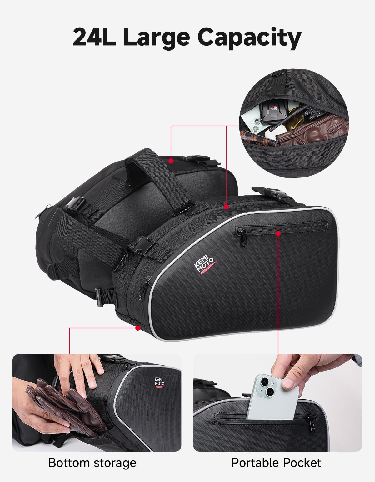 Amazon | KEMIMOTO(ケミモト) オートバイサドルバッグ 拡張可能 20-24L 