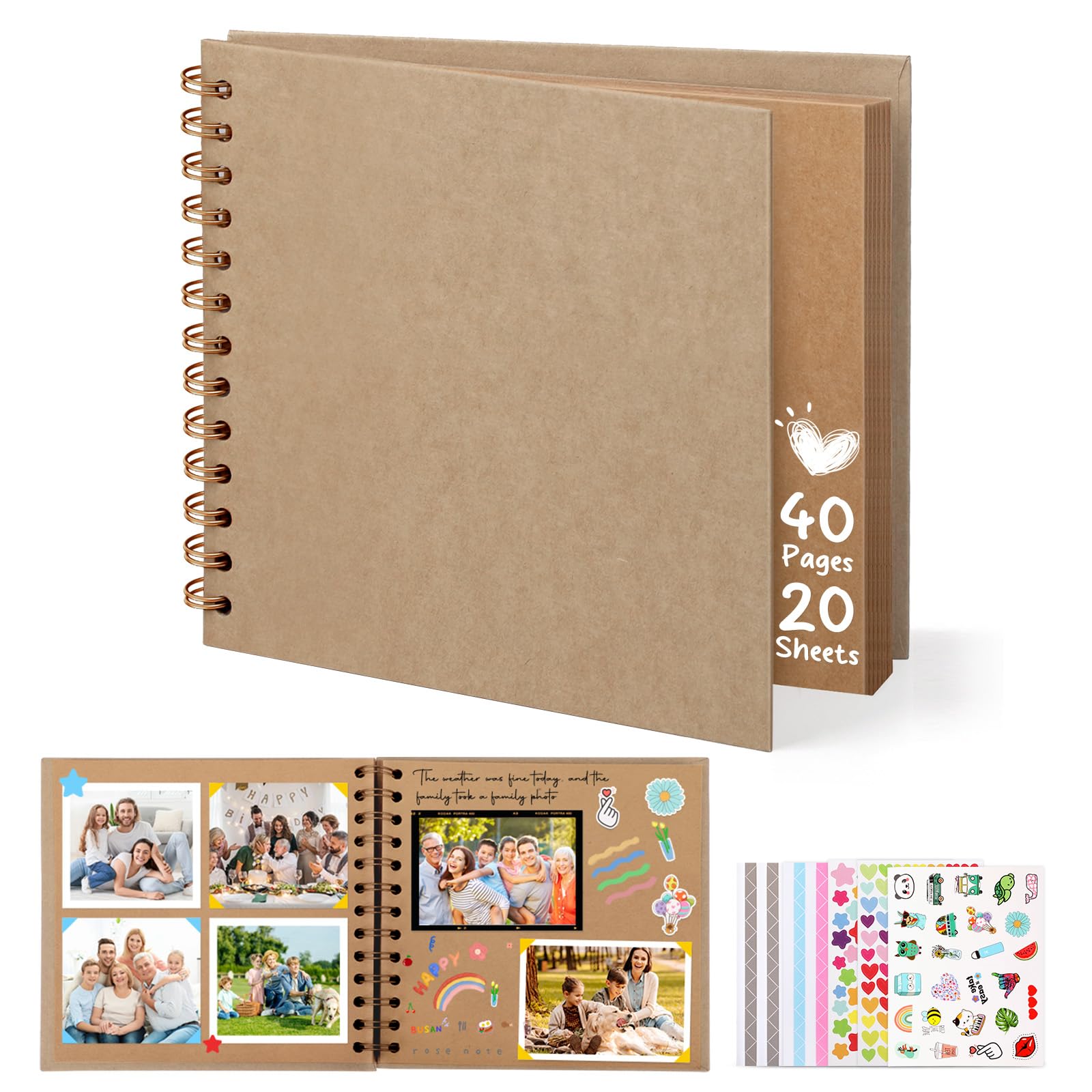 DazSpirit Photo Album for Paste and Writing, 6-Inch, 40 Pages, Brown | Square Hardcover Scrapbook, 5 Stickers, DIY Album, Memory Book for Wedding, Anniversary, Birthday, Travel