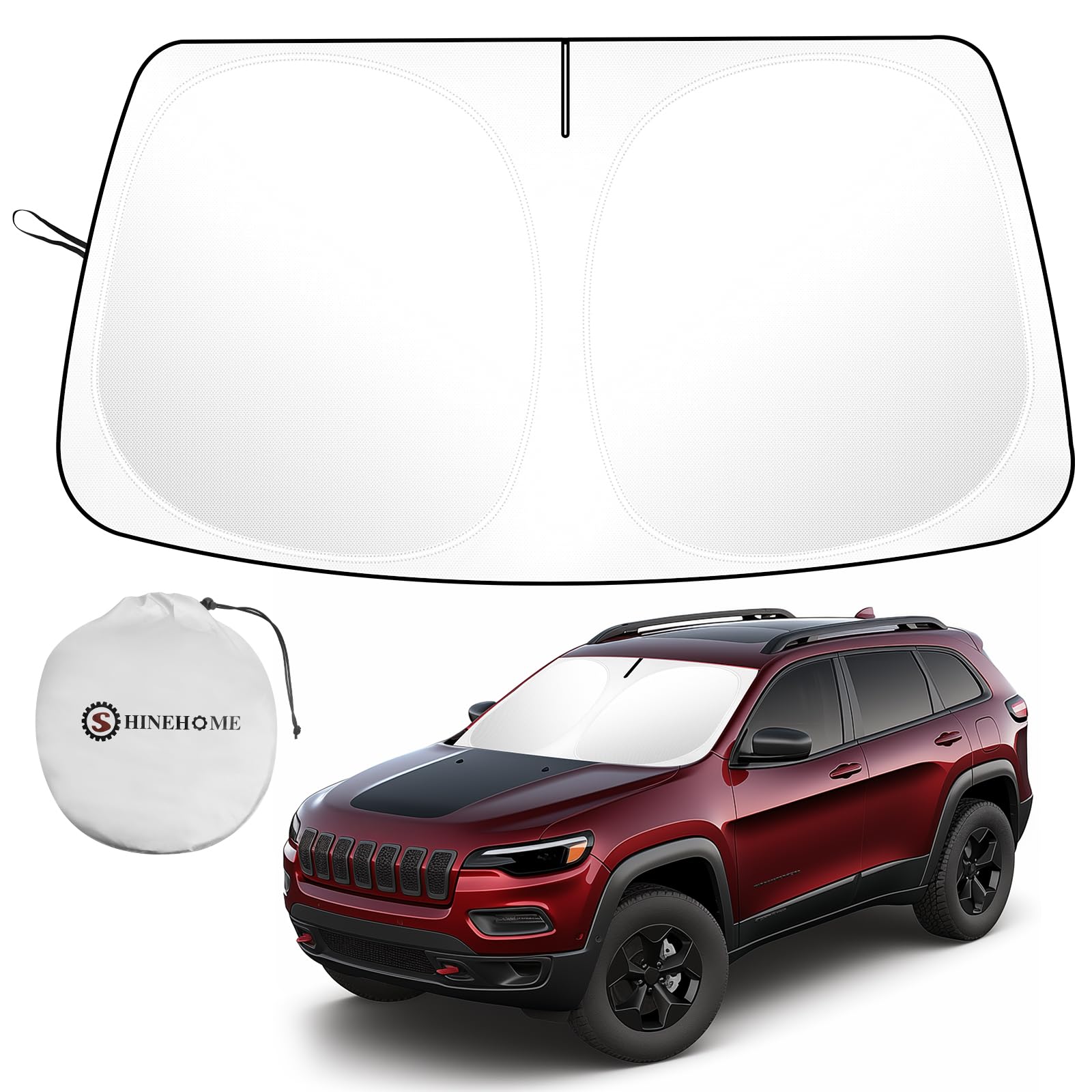 Car Windshield Sun Shade Compatible for Jeep Cherokee 2014-2024 2025 Trailhawk, Overland, Limited, Latitude, Altitude Accessories 2025 Upgrade Foldable Sunshade Custom Windshield Sun Visor