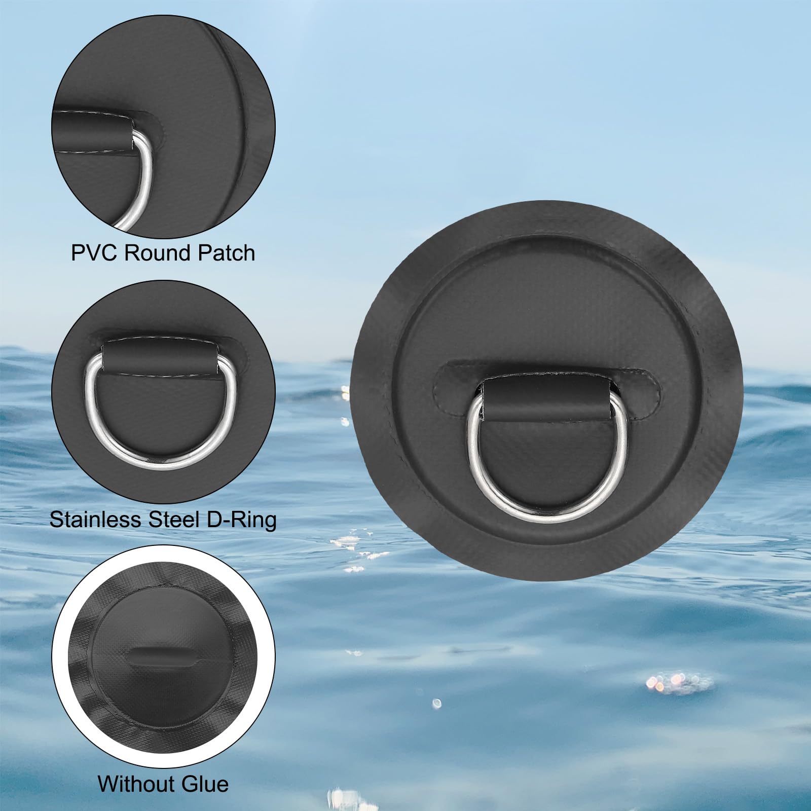 PATIKIL 3,1" Anelli a D per Tavola Paddle, 12pz Acciaio Inox D-Ring Patch in PVC Senza Colla Inclusa per Gommone Kayak Barca Gonfiabile Tavola da Surf, Nero
