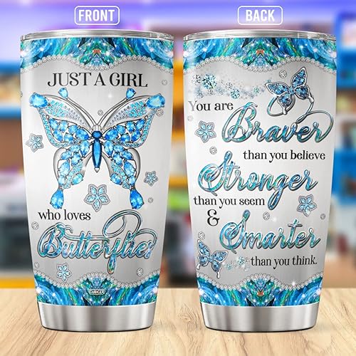 Miniatura 2 de CUBICER Vaso de mariposas de 20 onzas con tapa, acero inoxidable, aislado, taza de café, taza de viaje de doble pared, vasos de té para niñas
