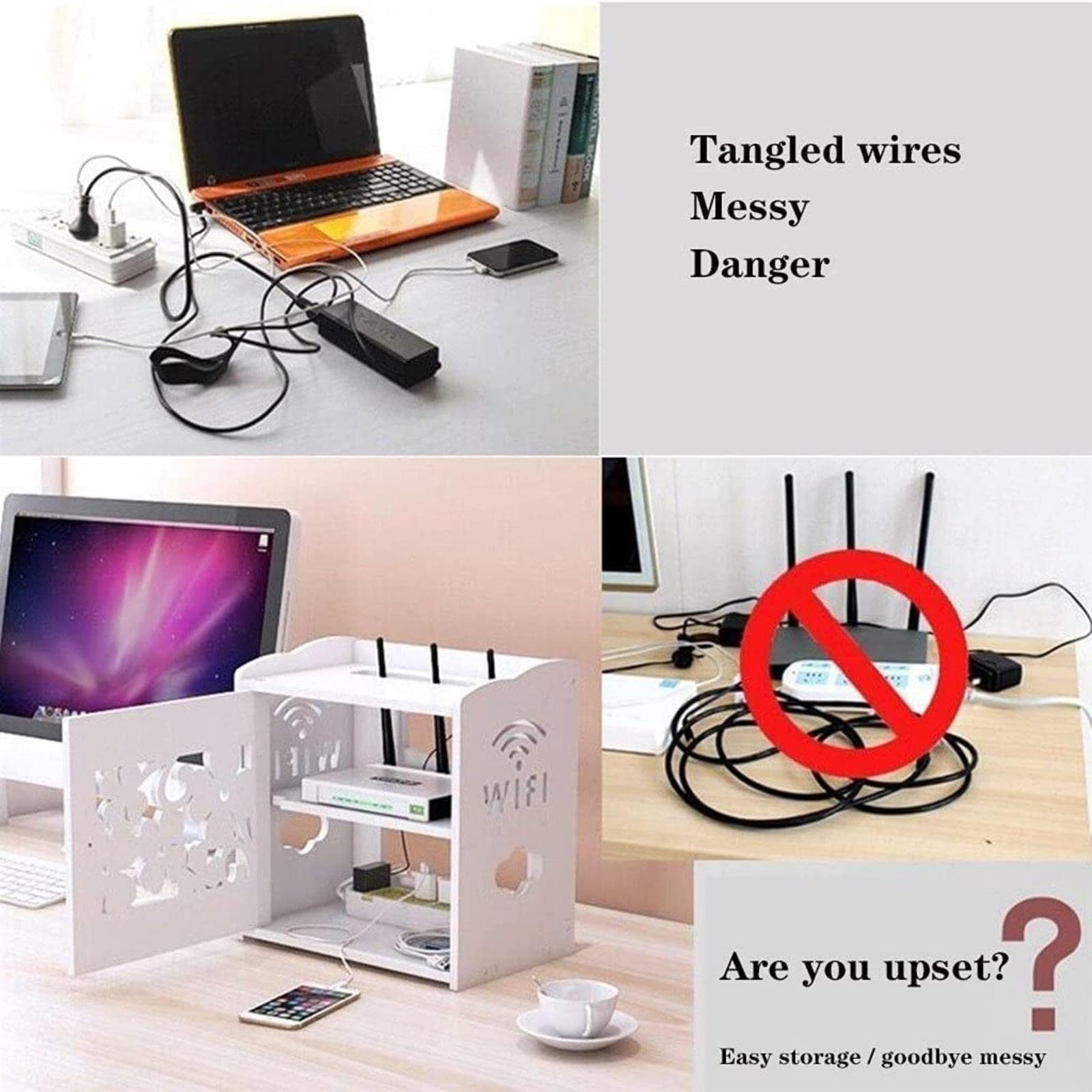 Stilvolle Steckdosen Box WLAN Router Aufbewahrung - Kabelmanagement Holzbox  Mit Regalfach, Wei WLAN Router Aufbewahrungsbox