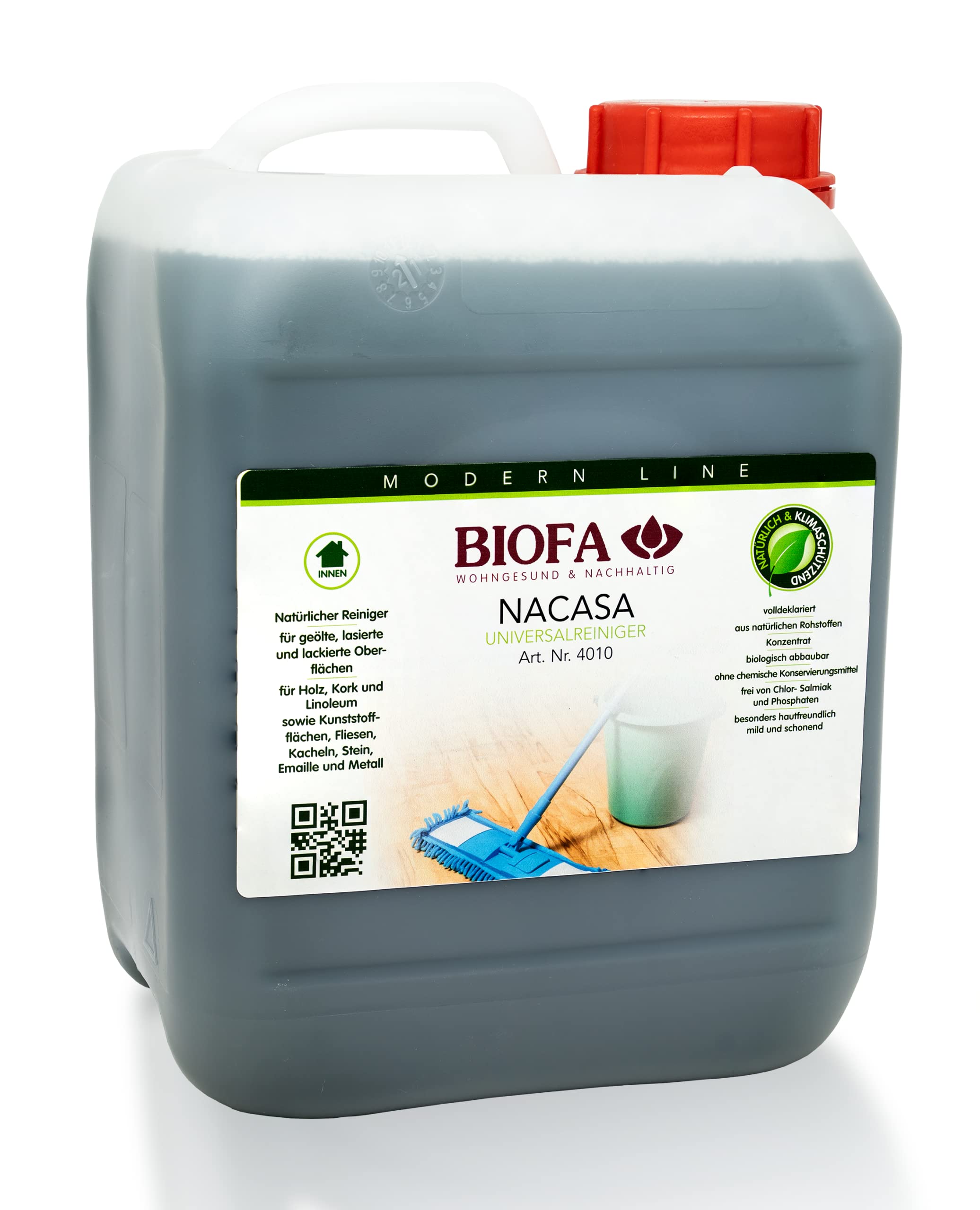 BIOFA NACASA Universalreiniger 5 L Natürlicher Reiniger für geölte, lasierte und lackierte Oberflächen aus Holz, Kork und Linoleum sowie Kunststoffflächen, Kacheln, Fliesen, Stein, Emaille und Metall