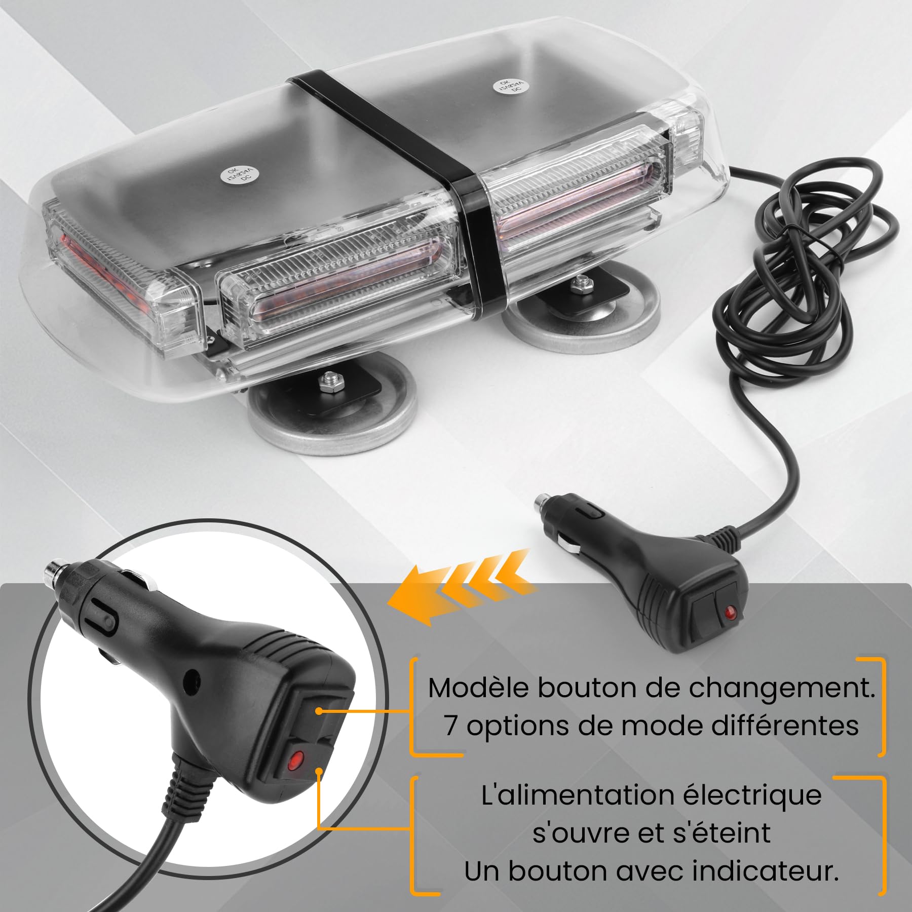 Gyrophare LED Orange 54 LED 12/24V, 7 Modes, Magnétique | IP65 étanche pour conditions climatiques difficiles, fixation magnétique adaptée aux voitures,camions et dépanneuses