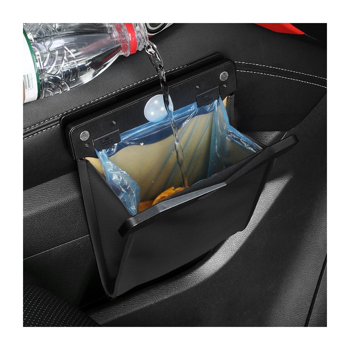 Poubelle De Voiture En Cuir PU - Suspendre Au Siège Ou Console - Étanche Avec Sacs - Pour Déchets, Monnaie, Cartes (Noir) - 7
