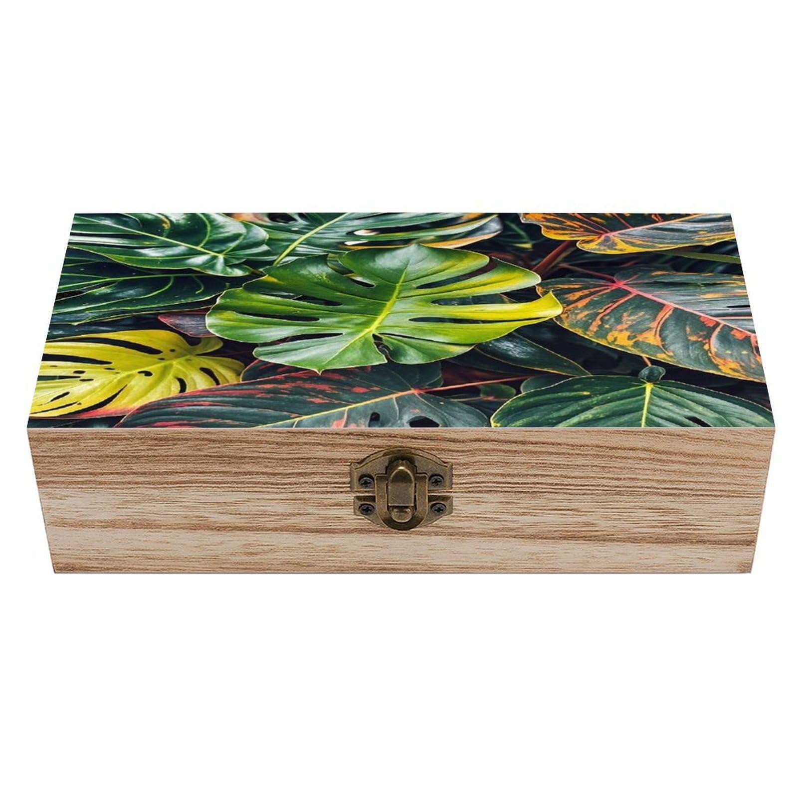 FekiLoot Colorful Tropical Leaves Pattern Wooden Storage Box Exquisite Wood Keepsake Box Vintage Wooden Gift Jewelry Case for Crafts And Photo Storage Boxes