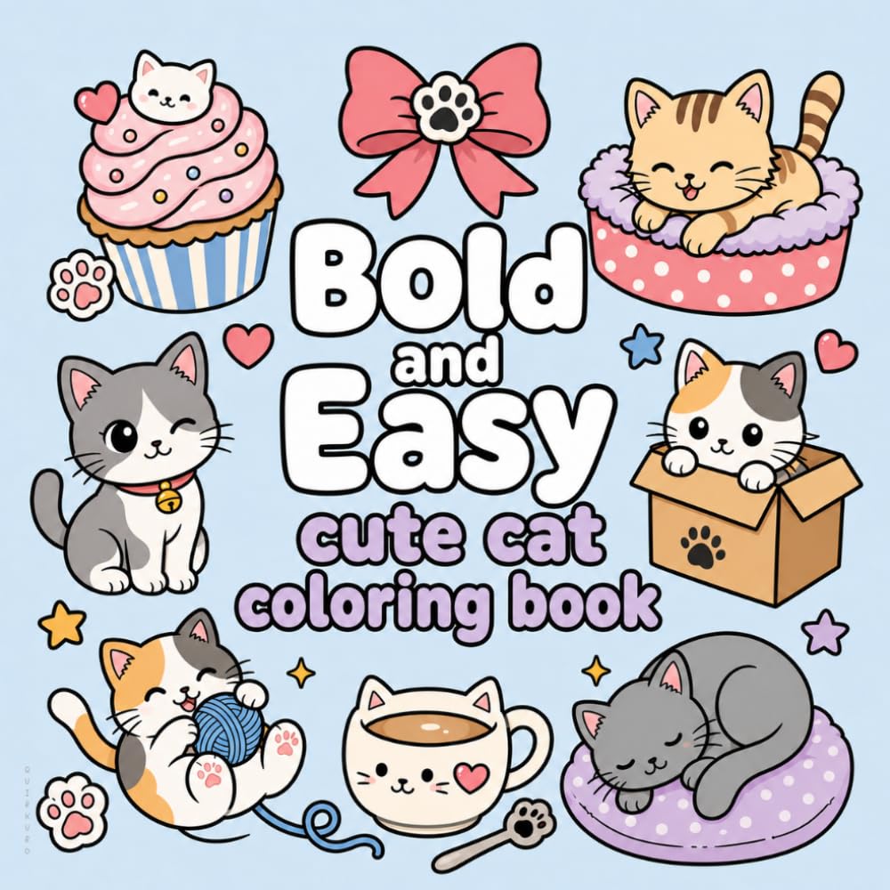 Bold and Easy Cut Cat Coloring Book: Cat Coloring Book for all Ages | For Stress Relief, Joyful Fun, and Emotion Learning