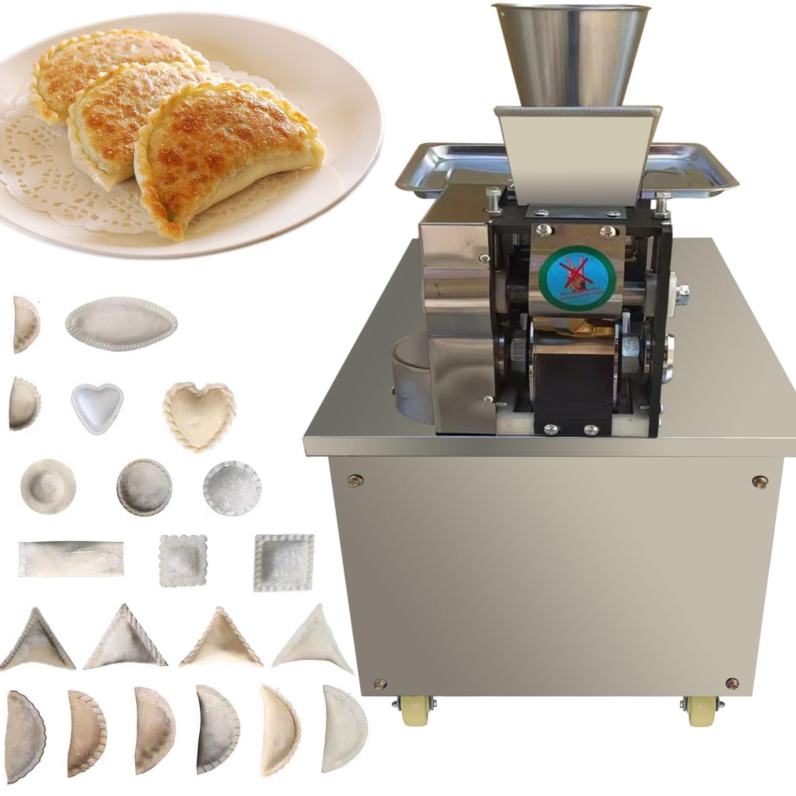 TXMACHINE® automatic Samosa machine 4800pcs/h pierogi/empanada/Spring roll/Ravioli/momo/dumpling maker machine with 1 free custom mold dough speed adjusted (crescent mold, 120V/60HZ)
