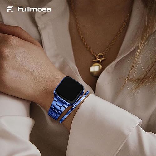 Miniatura 4 de Fullmosa No se necesitan herramientas, correa de metal con funda para iWatch Series 9, 8, 7, 6, 5, 4, 3, 2, 1, SE321, azul