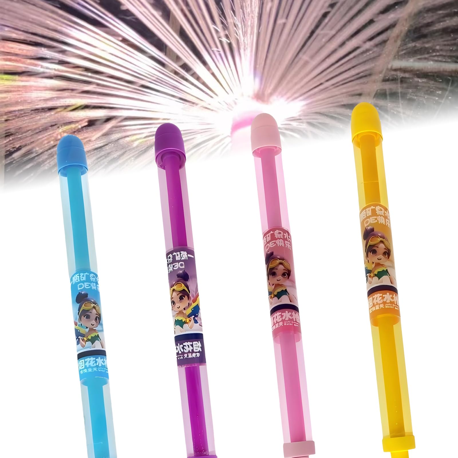 6 Pcs Firework Water Gun, Romantic Firework Style Water Spray Toy,Water Firework Sprinkler, Firework Water Squirter, Outdoor Squirter for Kids,Adults,High Pressure Pull-Out Sprinkler Spray Toys