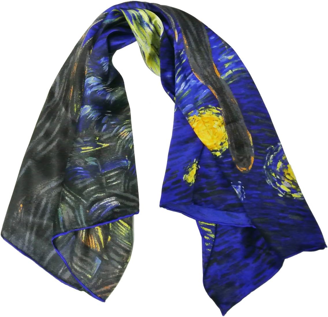 allydrew Luxurious 100% Charmeuse Silk Square Scarf with Hand Rolled Edges - Van Gogh's Starry Night