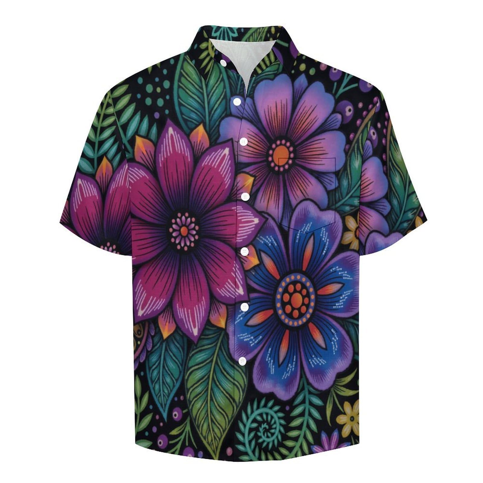 Camicia da Uomo Button Down con Stampa tribù Fiori, Gruppi Etnici Arte Camicia Hawaiana Casual a Maniche Corte Camicie da Spiaggia Camicie da Vacanza