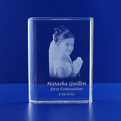 Miniatura 2 de Crystal Bible First Communion Memorial Rest in Peace RIP Memoria in Loving Memory Personalización Grabado láser Imagen (3 piezas)