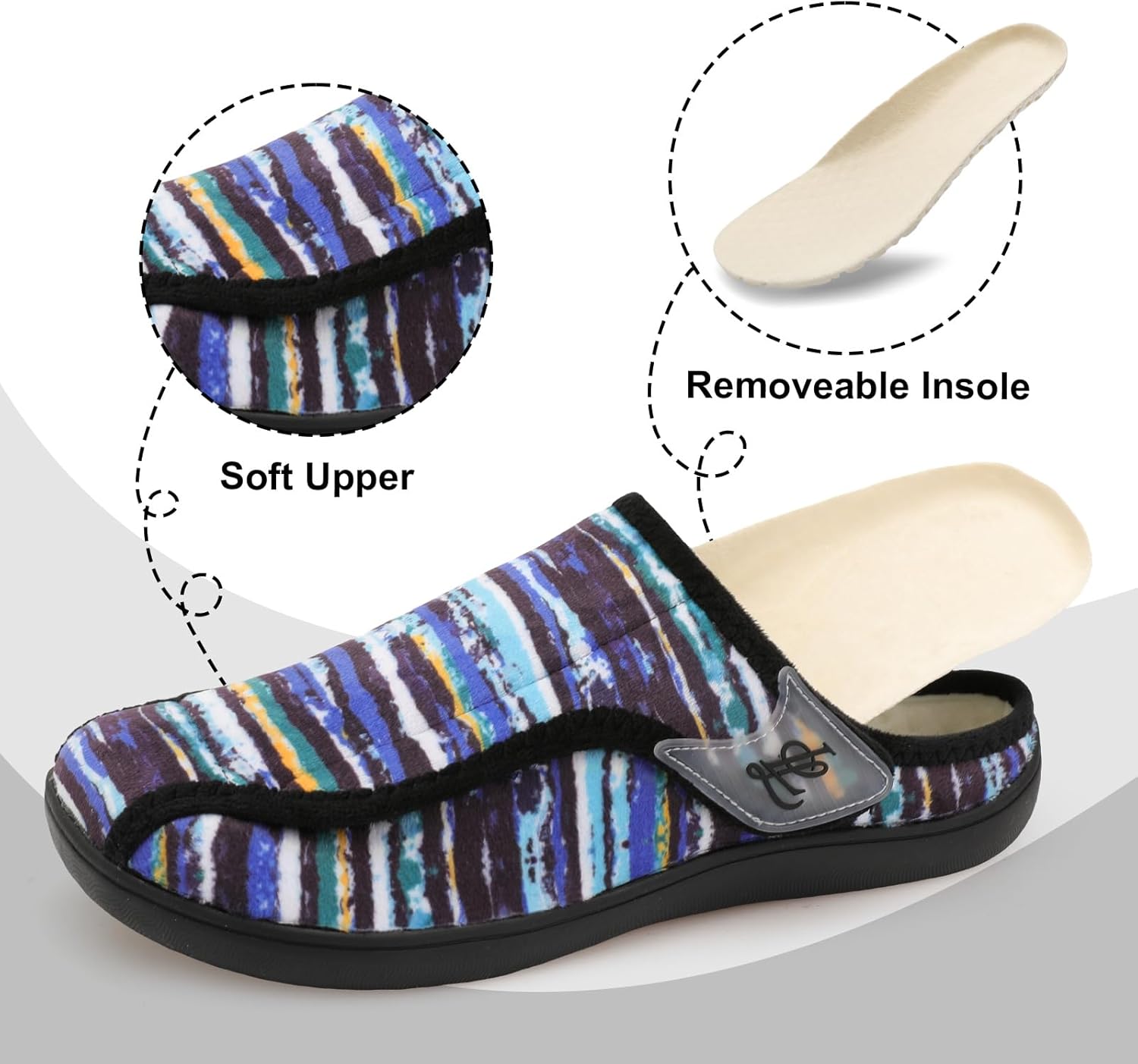 LeIsfIt Mens Slippers Wide Diabetic House Slippers Adjustable Slip On Warm Bedroom House Shoes for Edema Swollen Feet Indoor Outdoor Slipper - Image 5