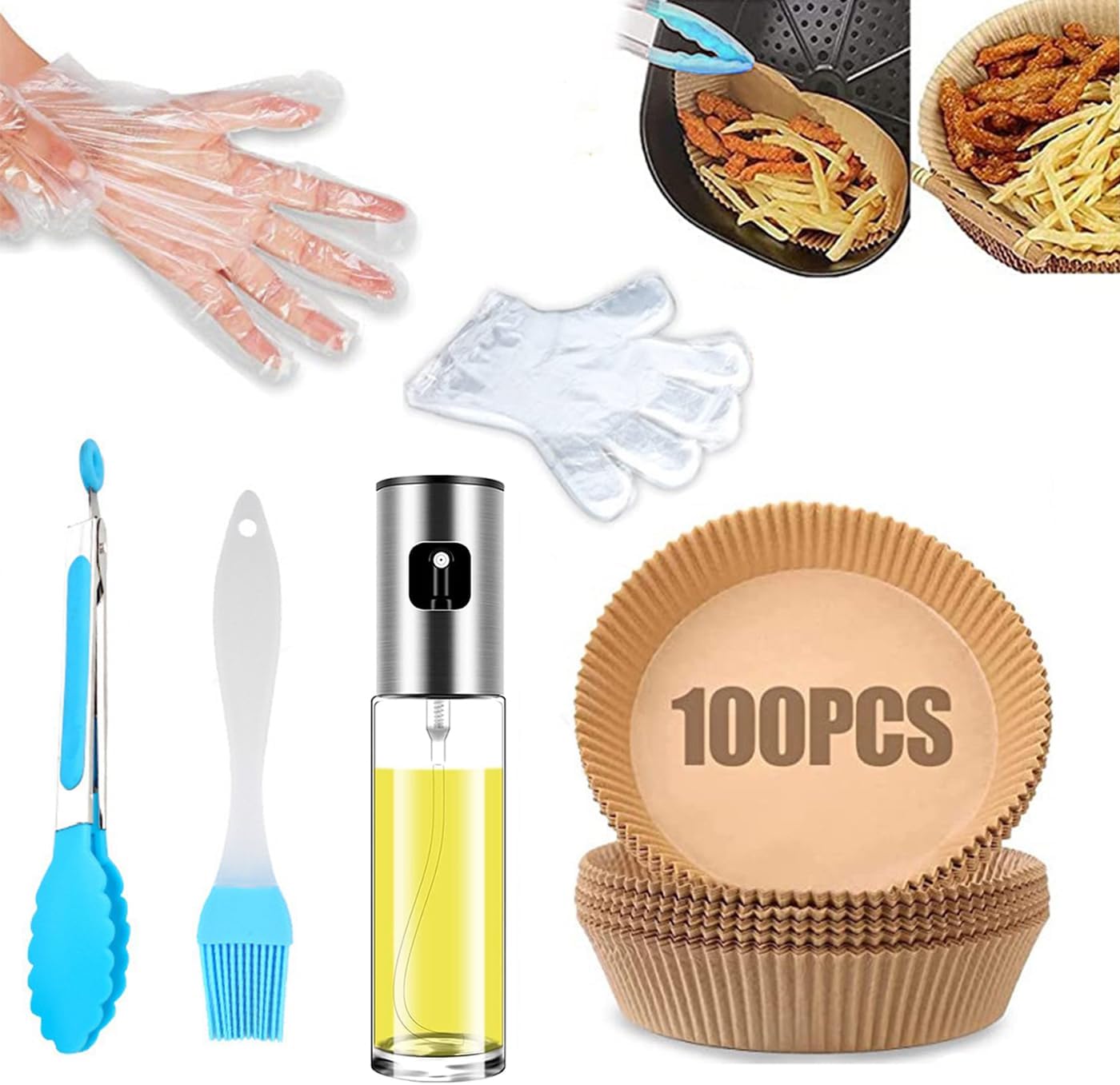 Simfort 105 Pcs Air Fryer Accessories Set, Includes Paper, Oil Sprayer, Brush, Gloves, Clamps