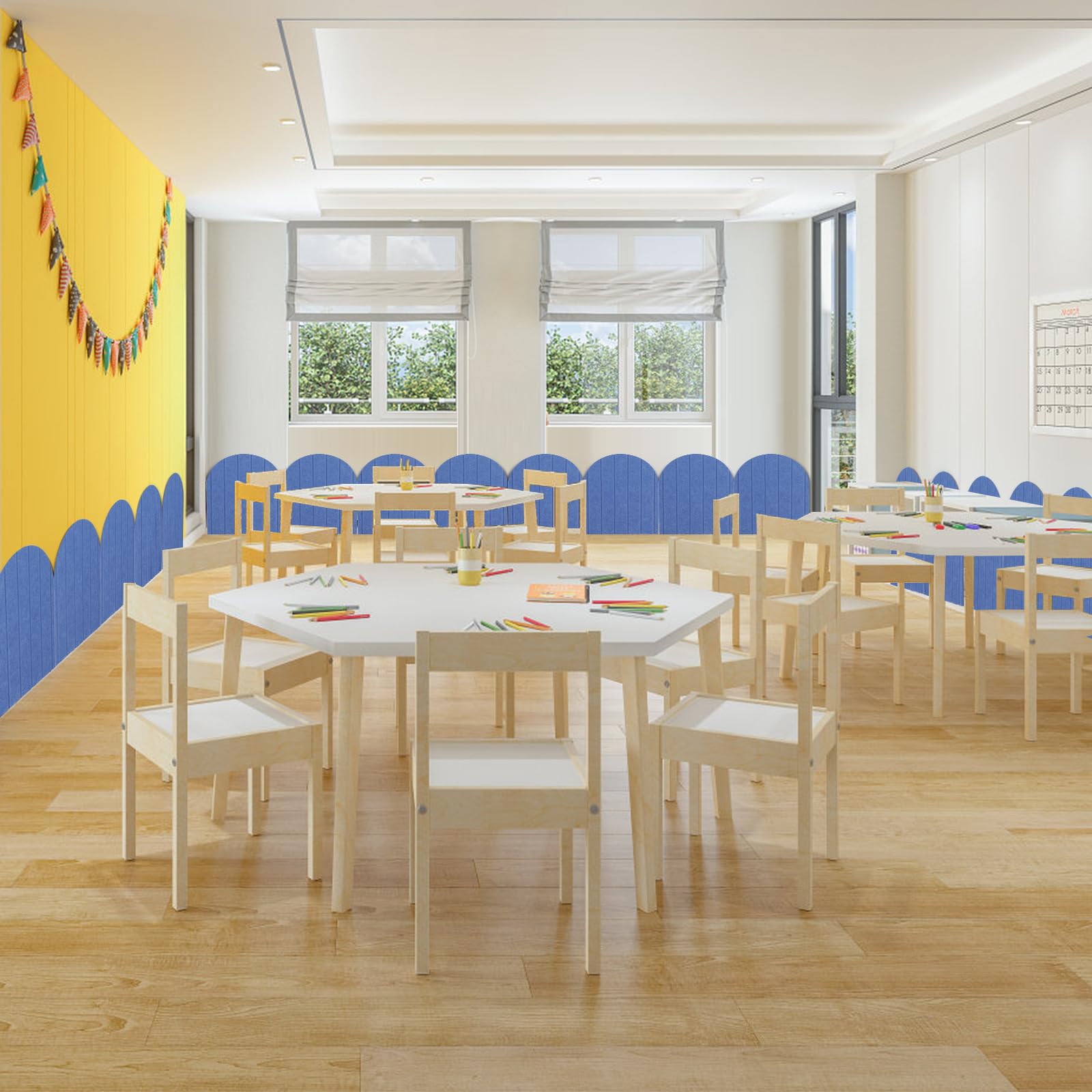 3D Pannelli murali, 4 pezzi da 32x43 cm, pannelli decorativi in feltro autoadesivi anticollisione per la protezione delle pareti, imbottitura murale per camera da letto, cameretta per bambini (Blu)