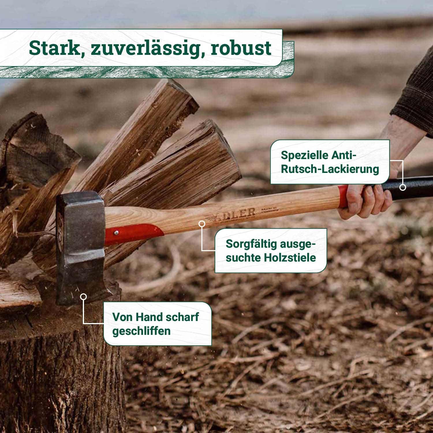 ADLER Spaltaxt inkl. Lederschutz: Geschmiedete Axt zum Holz spalten, Holzaxt mit C60-Stahlkopf & 80 cm Hickory-Stiel, Outdoor- & Forstaxt mit hoher Spaltwirkung, 3-Fach Verkeilung, Rot/schwarz, 2 kg