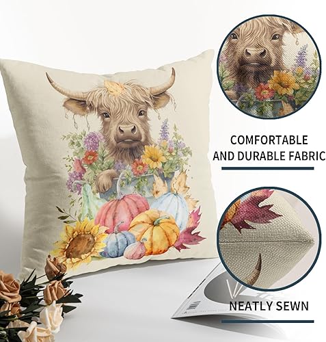 Miniatura 5 de Juego de 2 fundas de almohada de otoño de 18 x 18 pulgadas, diseño colorido de calabaza, girasol, vaca, para exteriores, para Acción de Gracias,