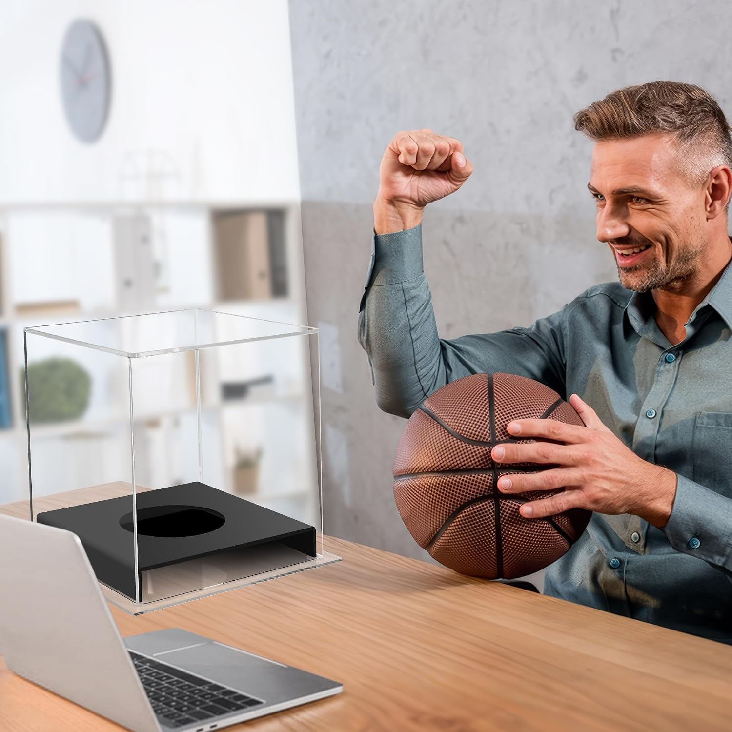 Mini Basketball Display Case – Clear Acrylic with Black Base | Protective Showcase for Mini Sports Balls, Memorabilia, Collectibles