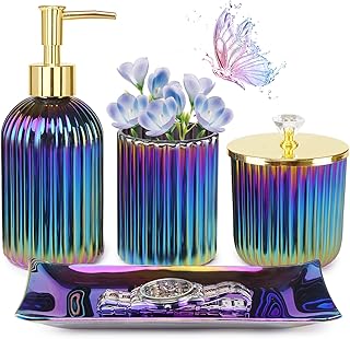 Colorful Bathroom Accessories, 4 Pcs Cute Glass Bathroom Set Complete In...