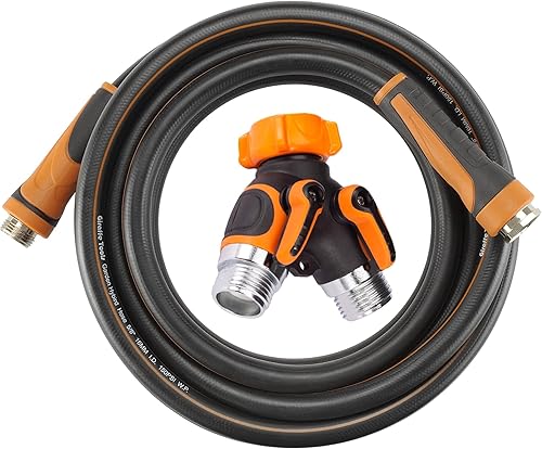 Giraffe - Divisor de manguera de 2 vías y manguera de jardín híbrida de 58 pulgadas y 25 pies