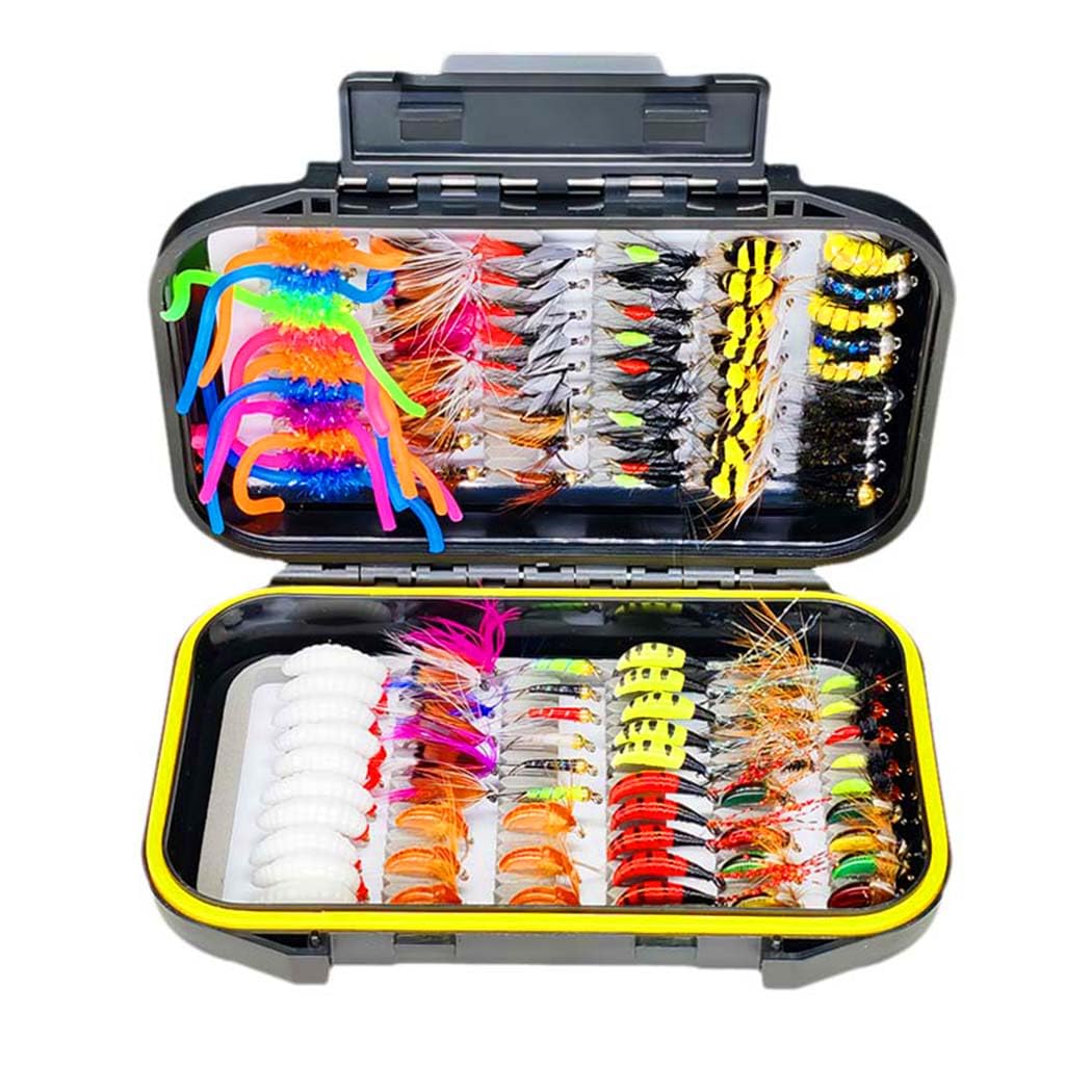 Fliegenfischen Fliegen Kit, 40/48/54/114Stück Künstliche Fliegenfischen Köder mit trockenen/nassen Fliegen, Streamer/Würmer/Motte/Nymphen Forelle Angeln mit Box