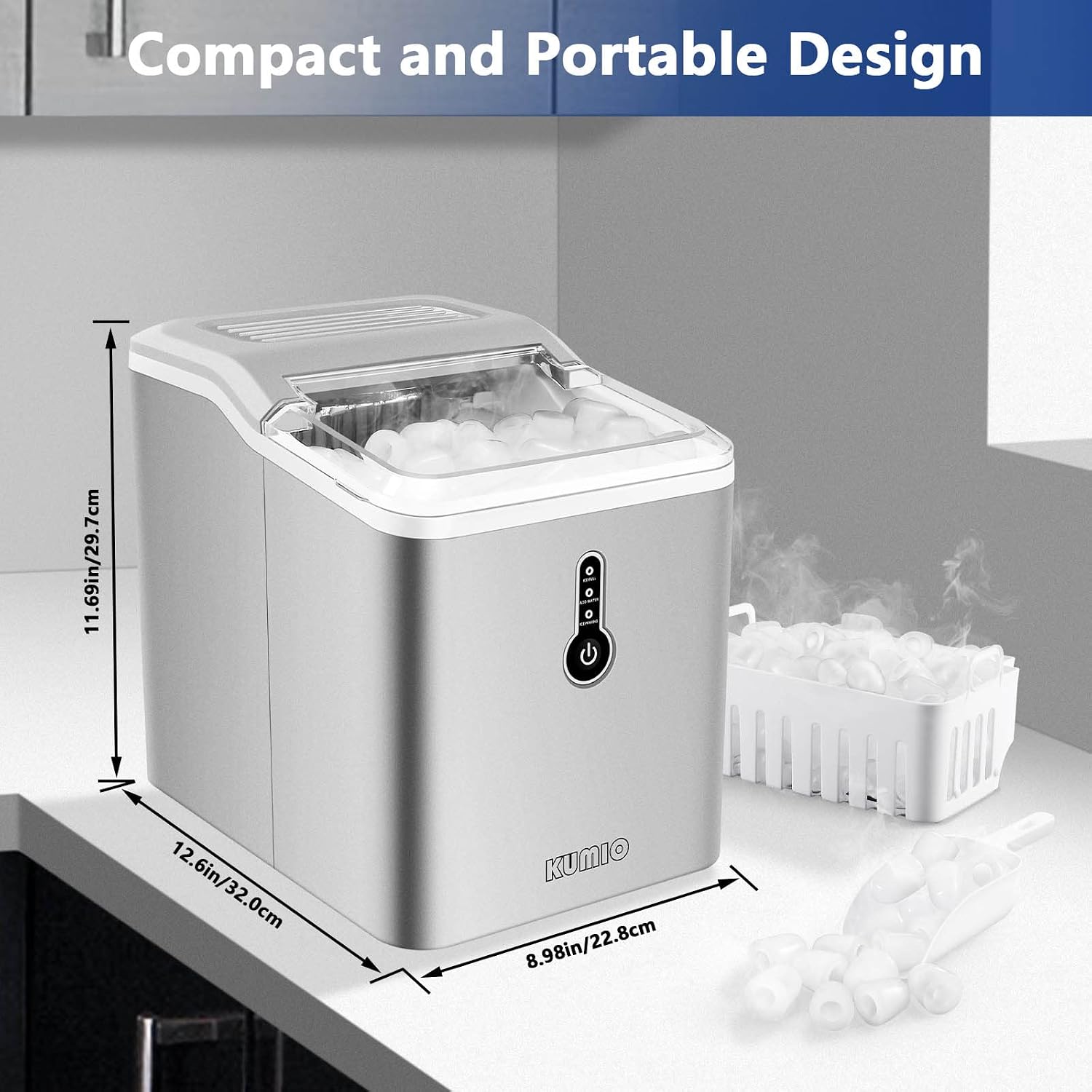 Vue latérale de la machine à glaçons KUMIO - design compact et élégant