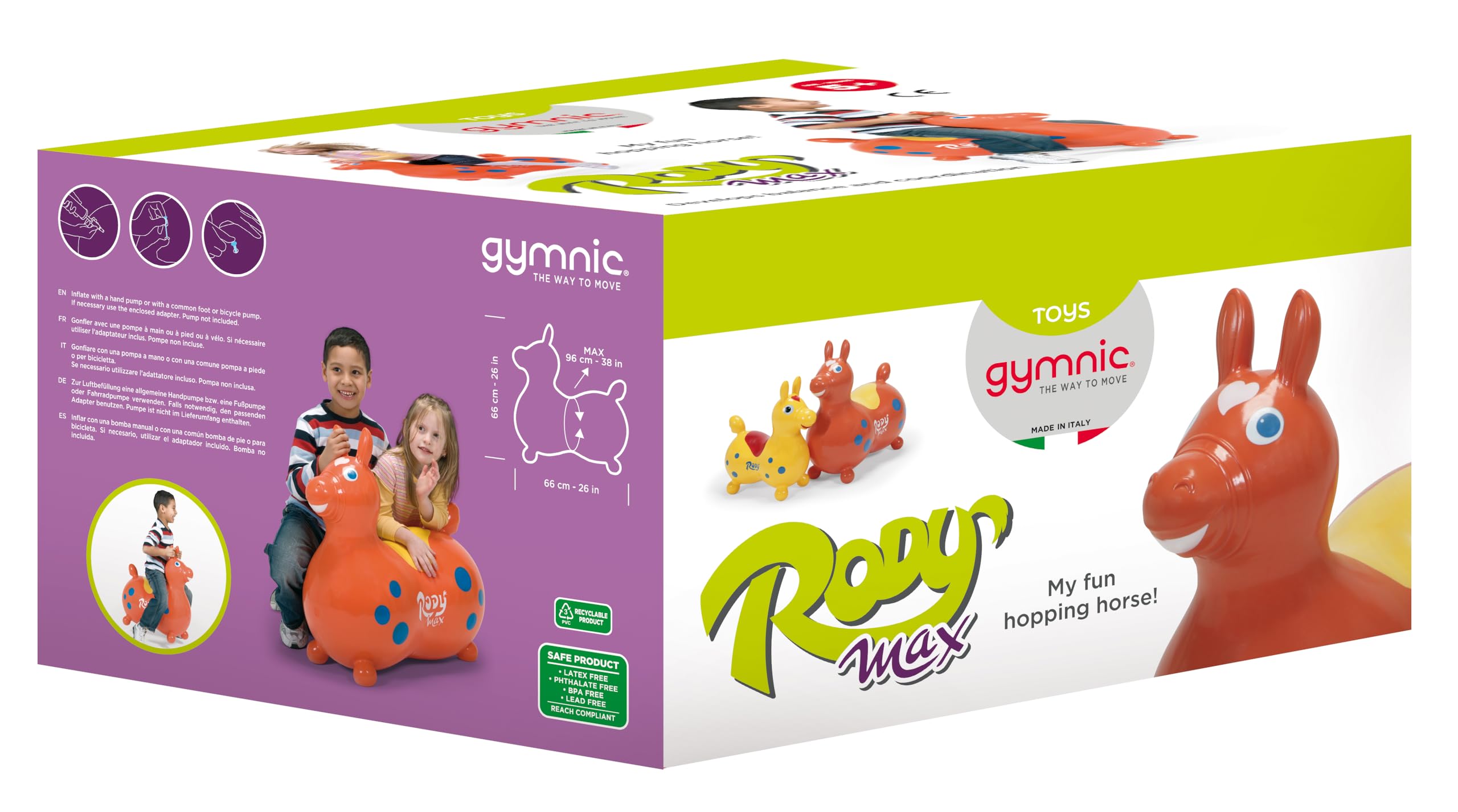 Gymnic Rody Max cavallo gonfiabile per saltare per bambini 5+, gioco cavalcabile ideale per saltare, dondolare e divertirsi in sicurezza, favorisce lo sviluppo di equilibrio, forza e coordinazione