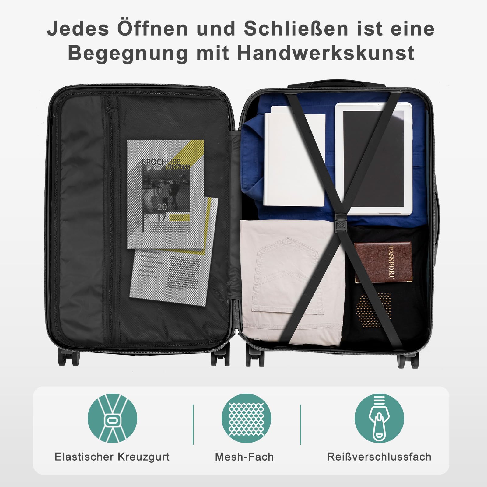LALAHO Kofferset 4 teilig Hartschale mit Kosmetikkoffer - Türkis | Koffer Set aus ABS, Reisekoffer mit Rollen Groß, Hartschalenkoffer Set, Koffer & Trolleys