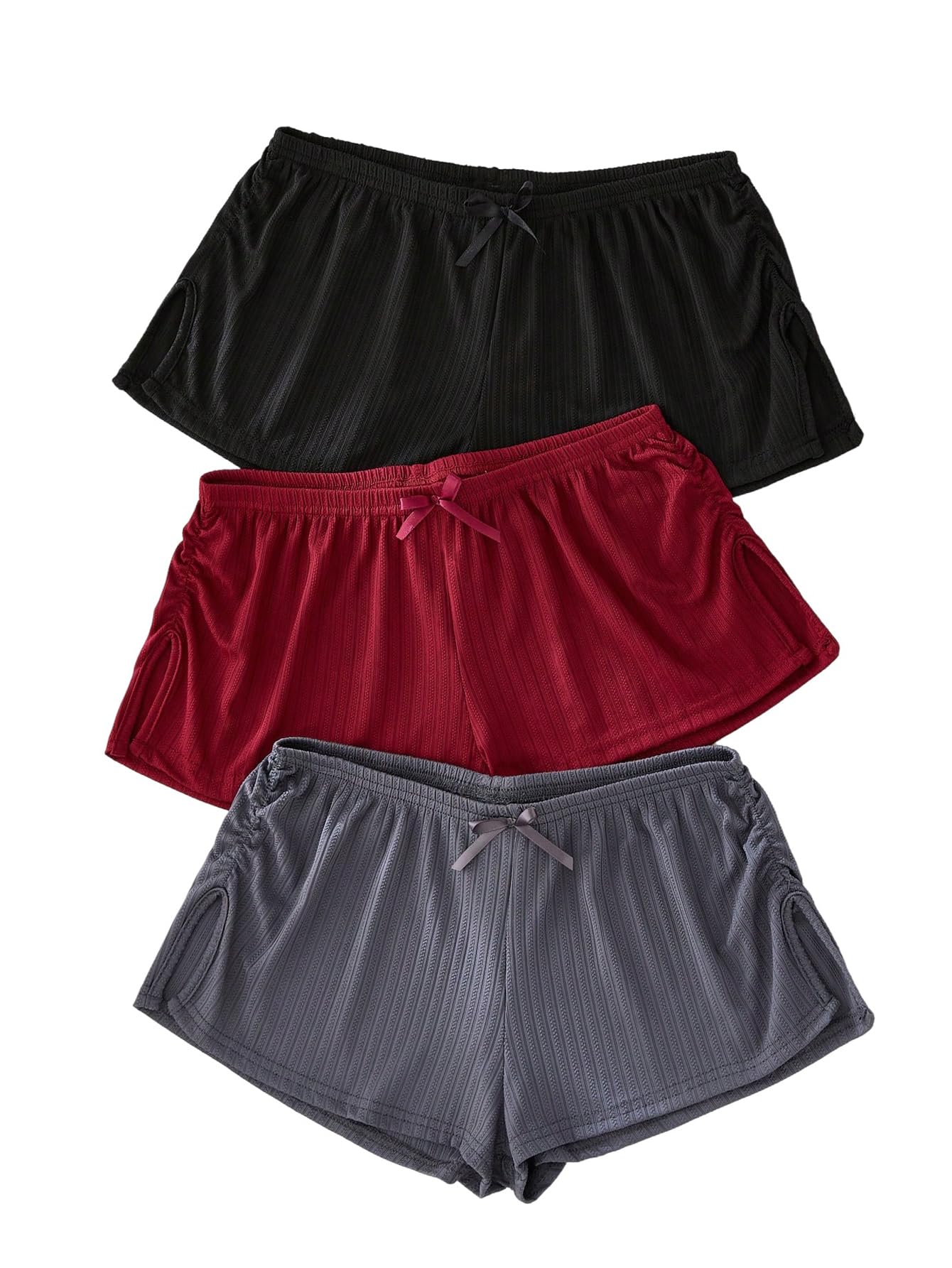 gorglitter Women's 3 Piece Sleep Pajama Shorts Micro Mini Low Waist Side Slit Cute Comfy Sleeping Pj Shorts-picture-40