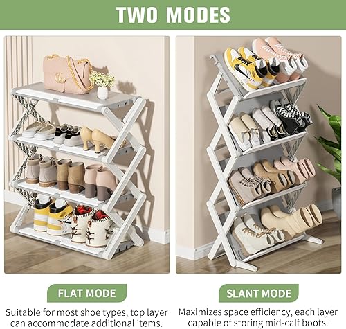 Miniatura 3 de Tadpolebaby Zapatero plegable de 2 modos, compacto y súper ahorro de espacio, estante de plástico de 4 niveles, organizador de zapatos independiente