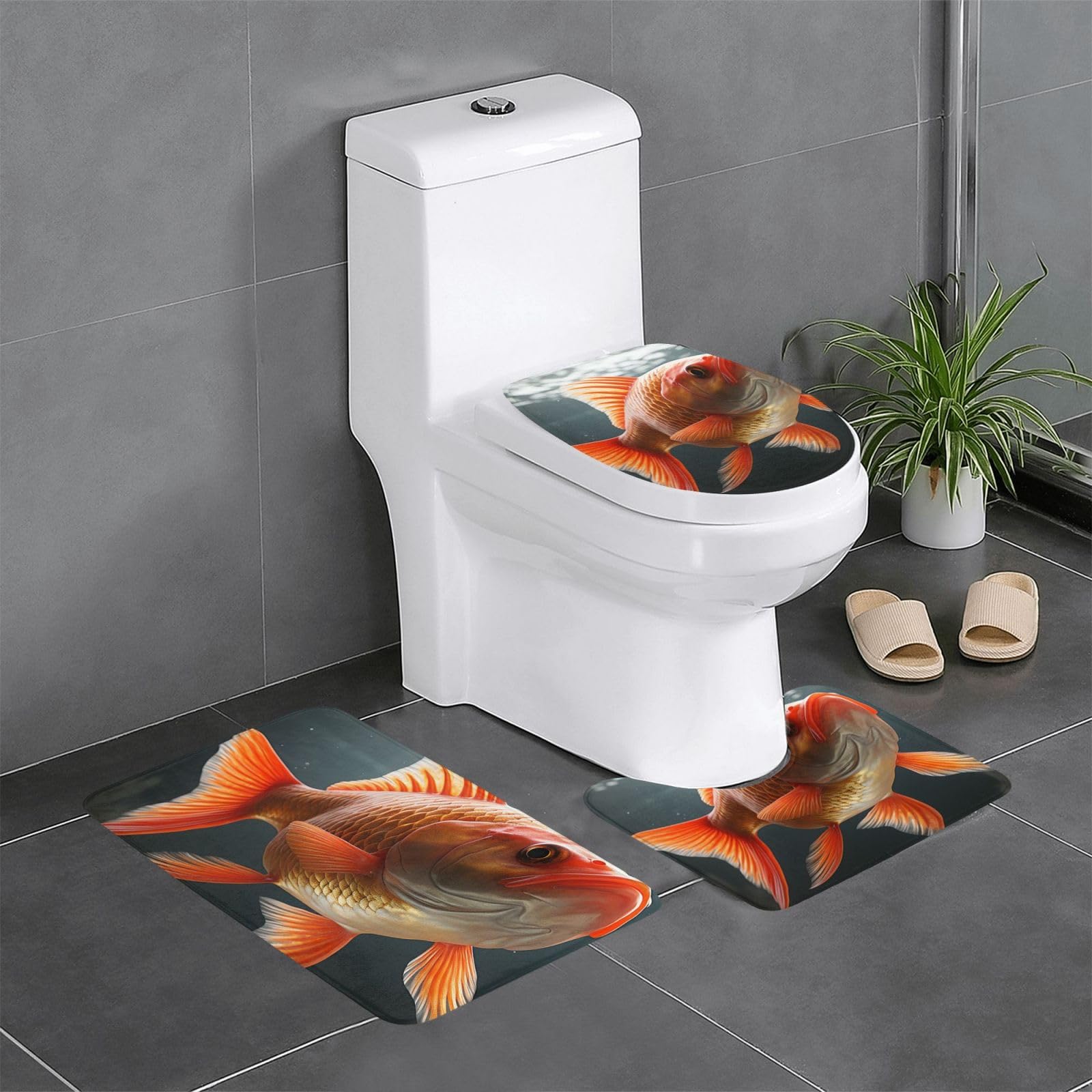 Tapis de bain antidérapant Real Fish pour éviter les glissades de WC