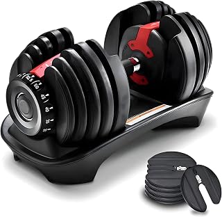 52.5 Lb Adjustable Dumbbell: Adjusts From 5-52.5 Lbs ; 15 Adjustable Weight Settings, COMPACT, SPACE EFFICIENT AND EASY TO USE (Single Adjustable Dumbbell)
