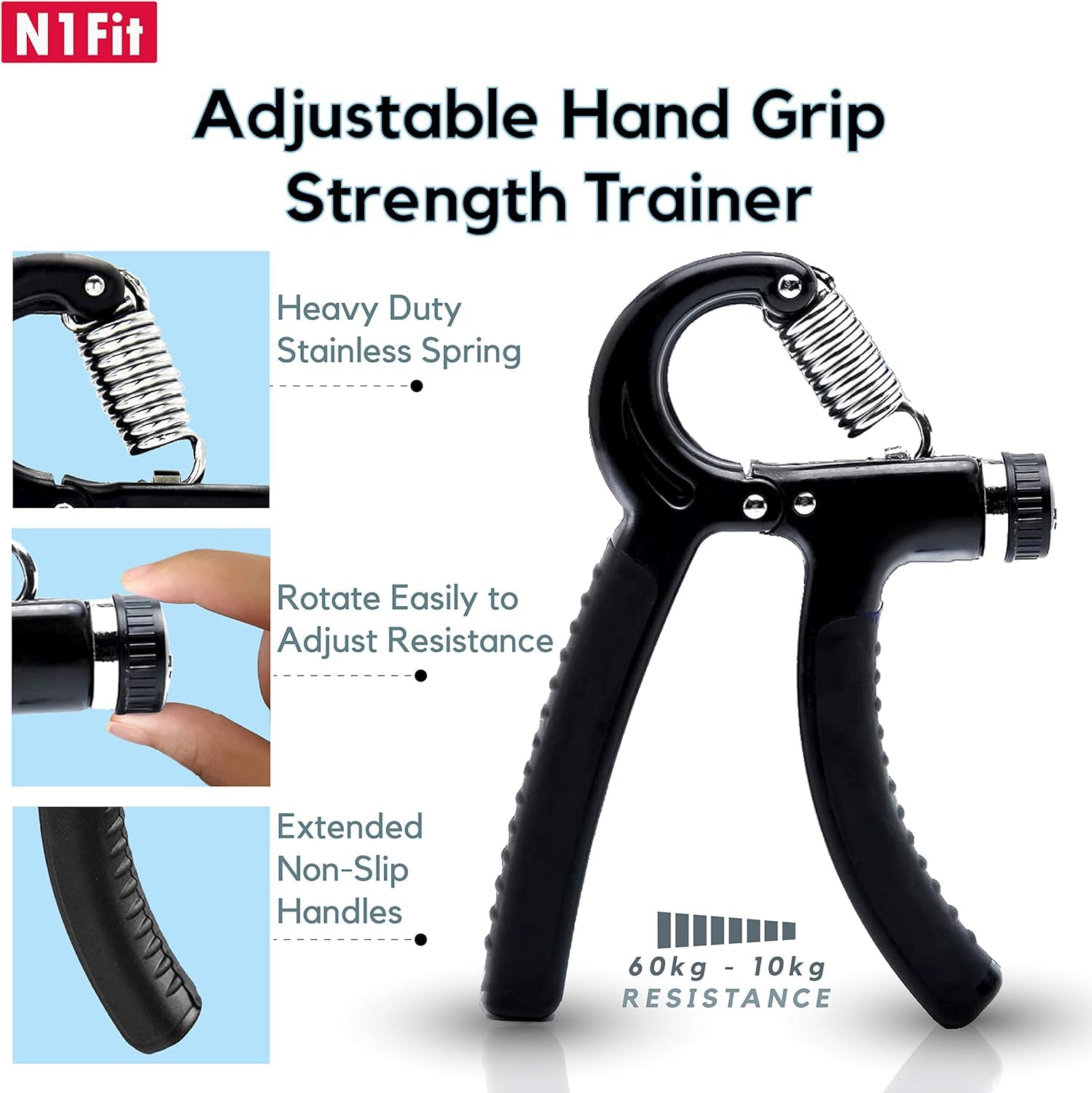 Kit de entrenamiento fortalecedor de agarre de mano (paquete de 5) agarre de antebrazo ajustable agarre de mano, ejercitador de dedos, estirador de dedos, anillo de agarre y bola de agarre para