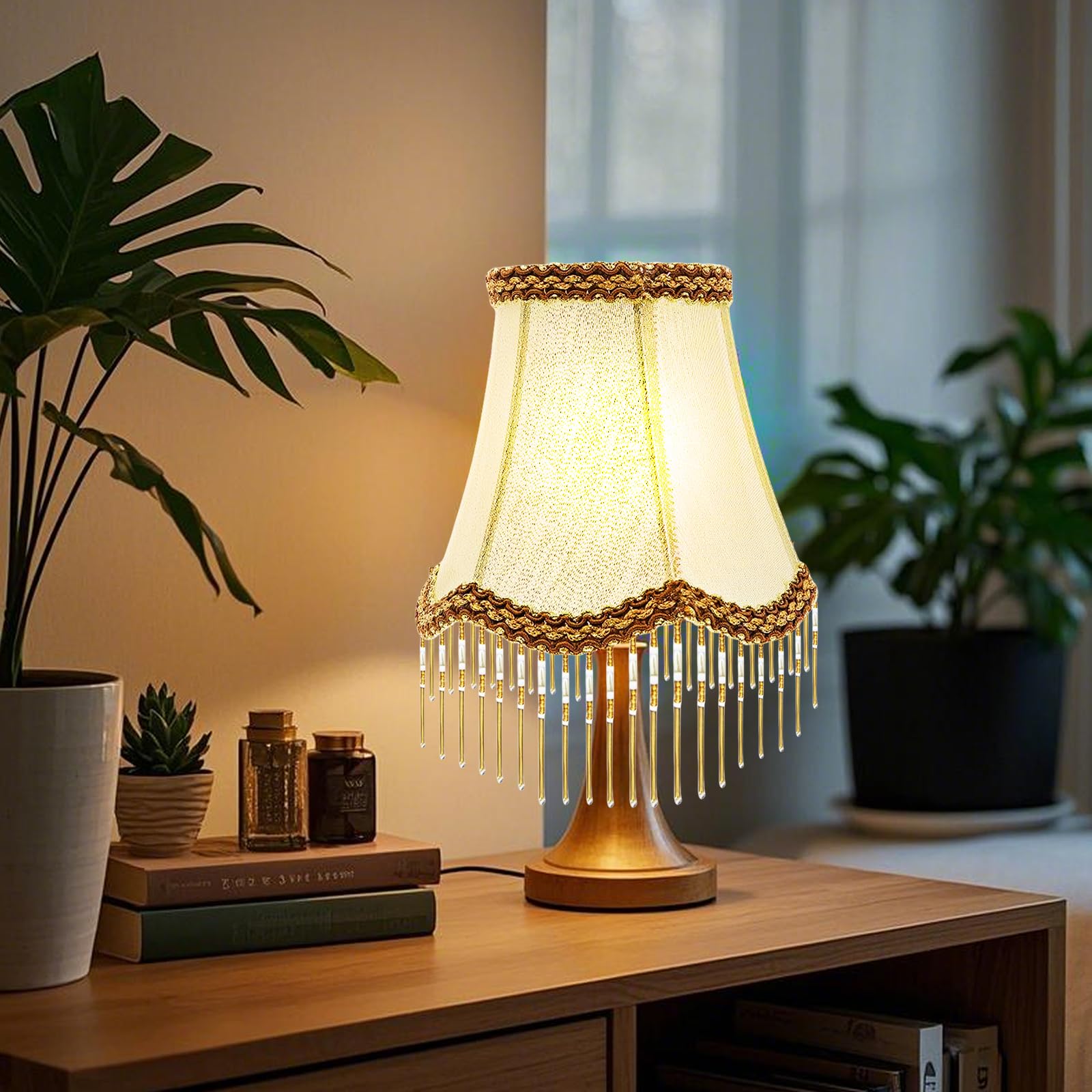 Abat-Jour Rétro Avec Franges: 2 Pièces Abats Jour Vintage En Tissu, Vintage Abat-Jours Victorien Frange En Forme De Pétoncle Pour Lampes E14 Suspension, Appliques Murales