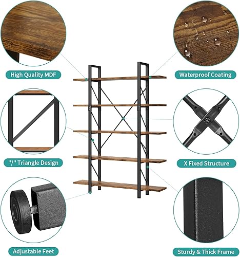 Miniatura 6 de YITAHOME Estantería de 5 niveles, estantería moderna Artsy, estante para libros, estantes de almacenamiento en sala de estarhogaroficina,