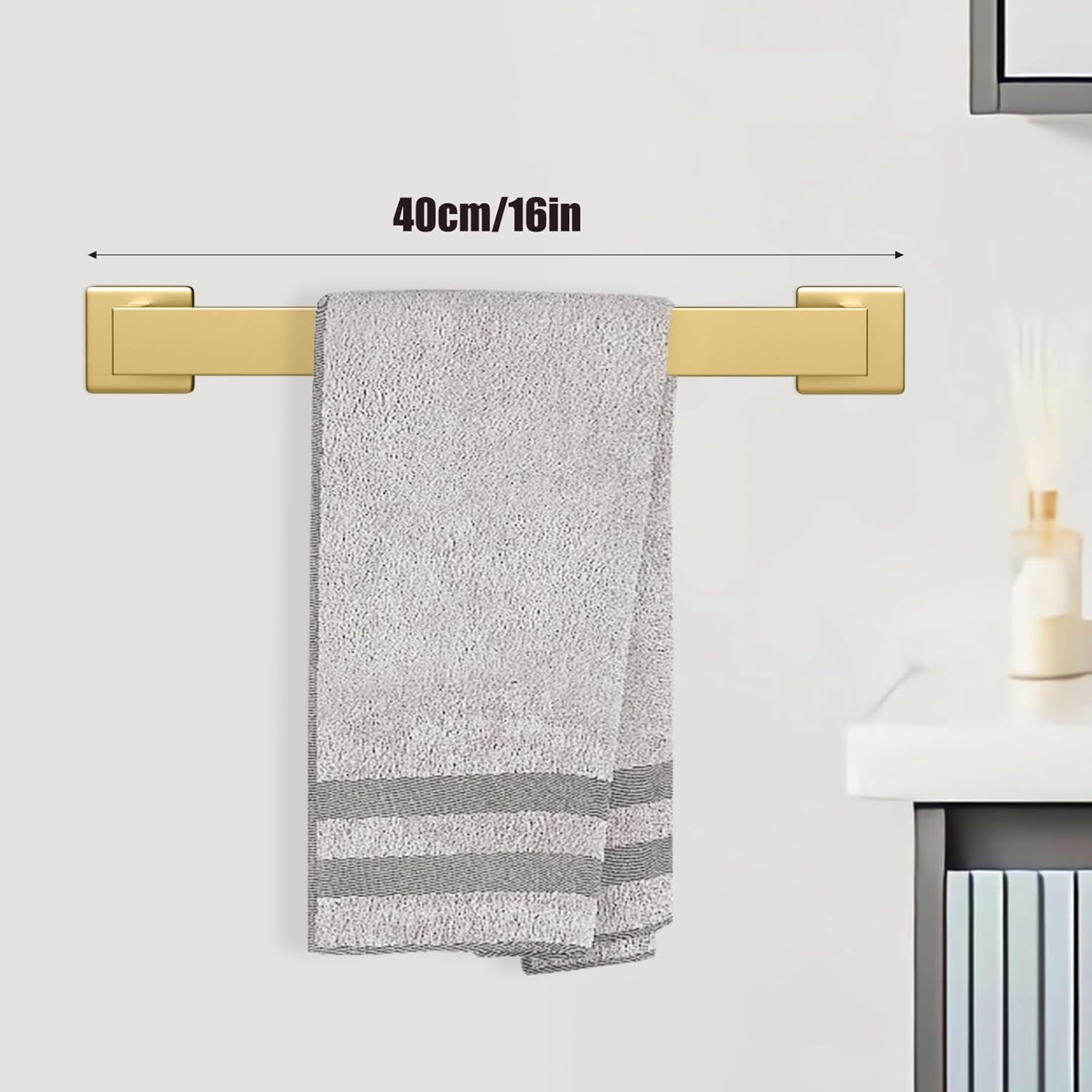 5 Piece Gold Towel Bar Set Bathroom Hardware Set Gold Bathroom Accessories Set with 2 Towel Hook, Stainless Steel Wall Mounted Bathroom Towel Rack Set Square 16-Inch - Image 2