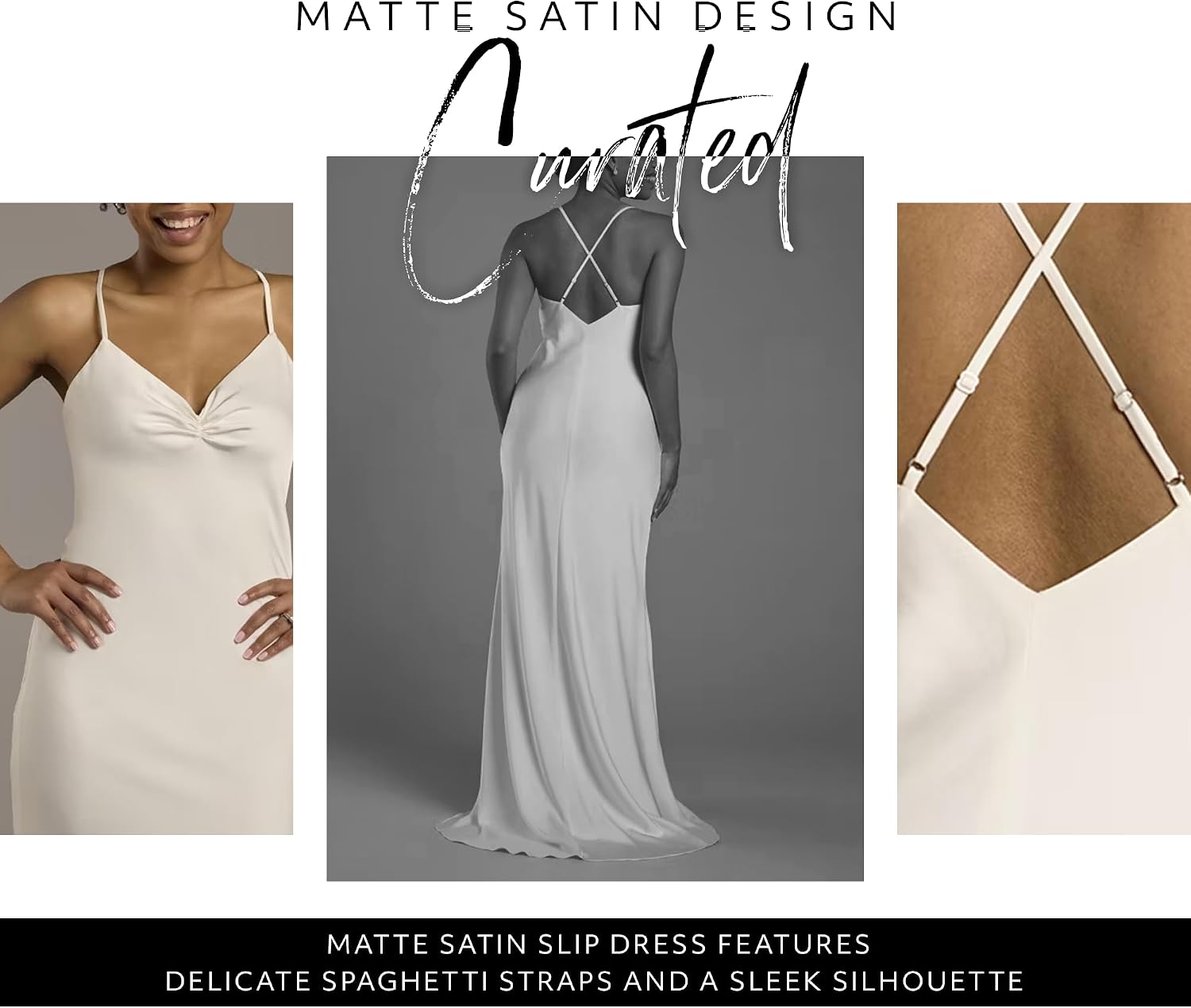 David's Bridal Matte Satin Spaghetti Strap Slip Dress